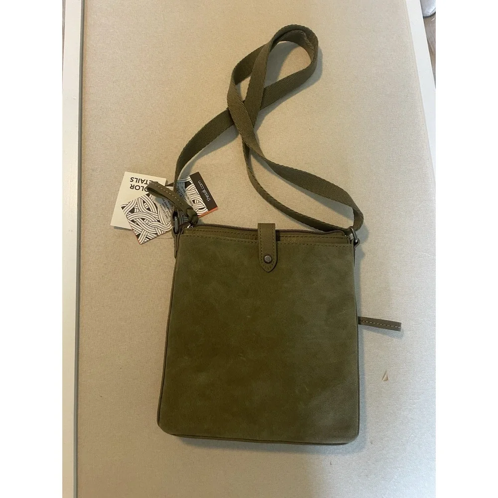 The Sak Sage Green Suede‎ NEW Crossbody Shoulder Bag Square Purse Leather
